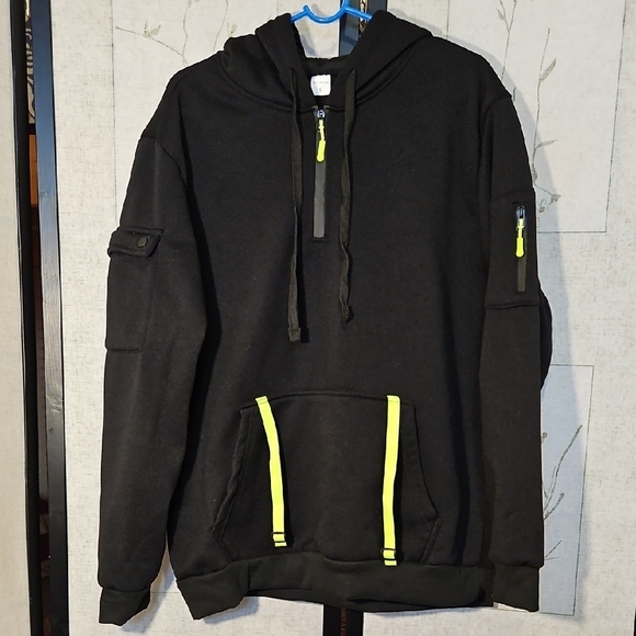 Black Zip-Up Hoodie with Neon Accents - Picture 1 of 4